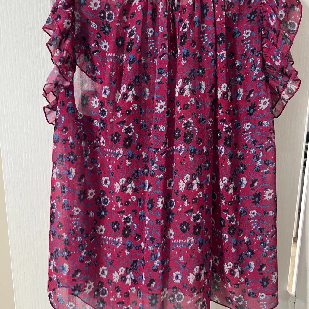 Anthropologie Floral Ruffle Top - Red and Blue - Image 2