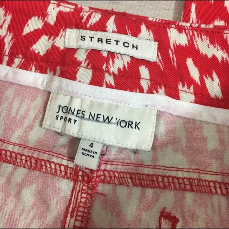 Jones New York Womens Pants Sz 4 Sport Stretch Ikat Print‎ Red Off White - Image 6