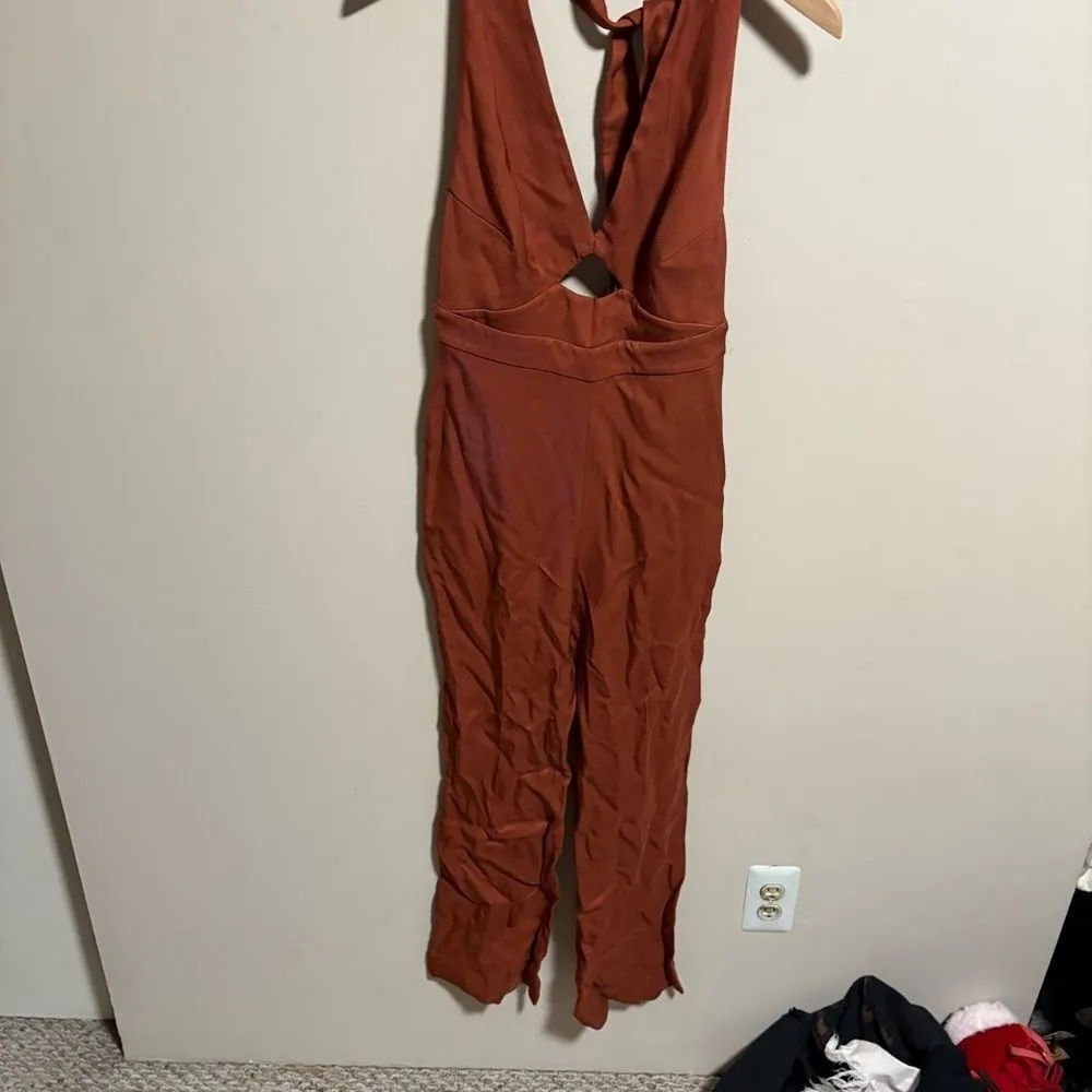Reiss Alma Cut-Out Halter Jumpsuit in Rust- Size 2 - Image 5