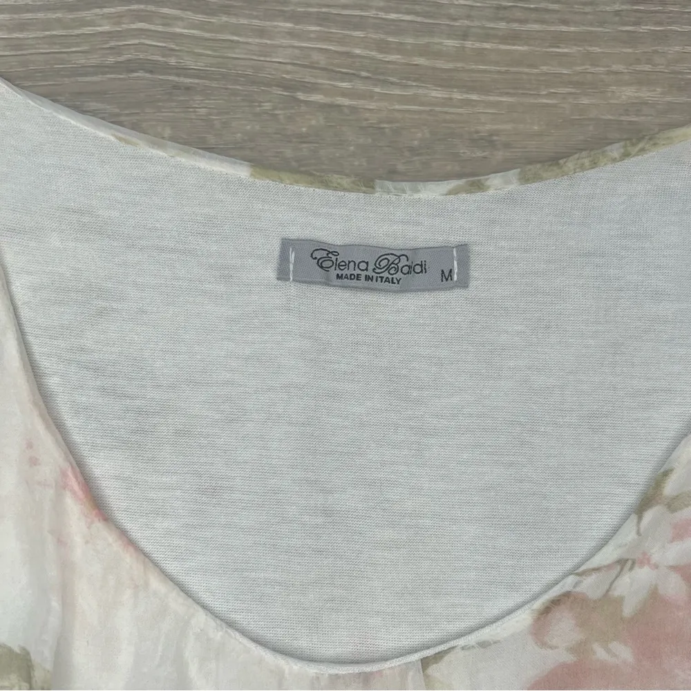 Elena Baldi Pure Silk Floral Top Size Medium White - Image 2