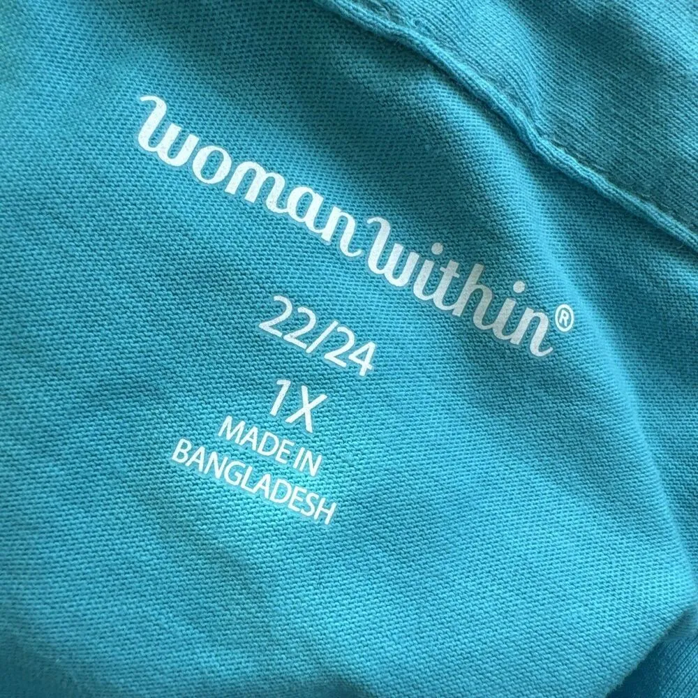 Woman Within Women's Plus Size Perfect Short-Sleeve Polo Shirt Turquoise 1X G4 - Image 4