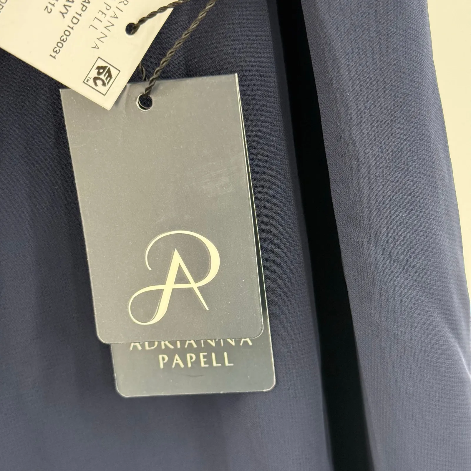 Adrianna Papell Dress SZ Small NWT Navy Chiffon Overlay Draped Evening Cocktail - Image 7