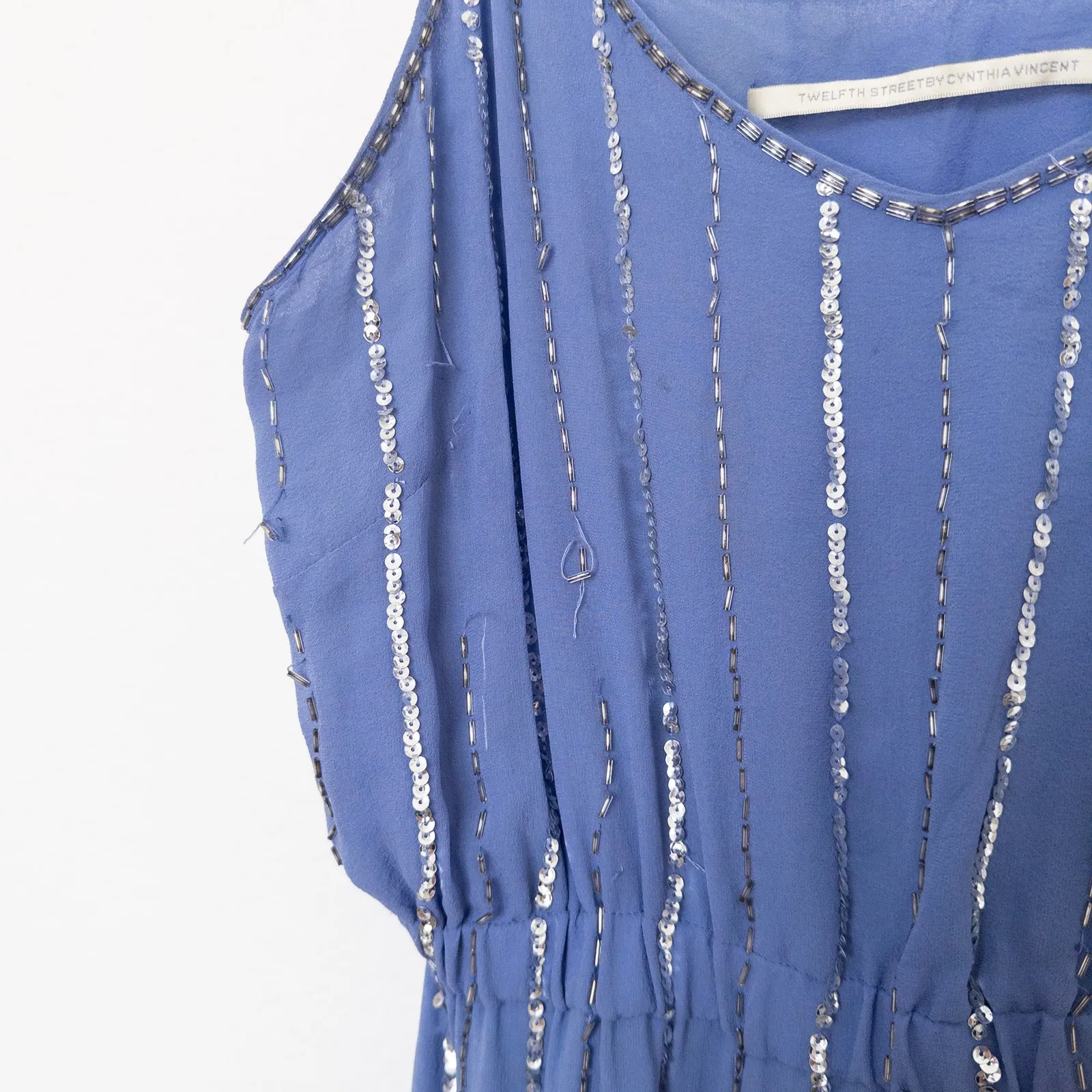 Twelfth Street by Cynthia Vincent Silk Dress Size L Blue Beaded Flapper Art Deco Size L - Image 5