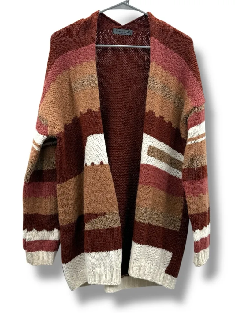 Elsamanda Wool Blend Cardigan Women’s Size Small Chunky Knit Earth Tones Italy Brown - Image 1