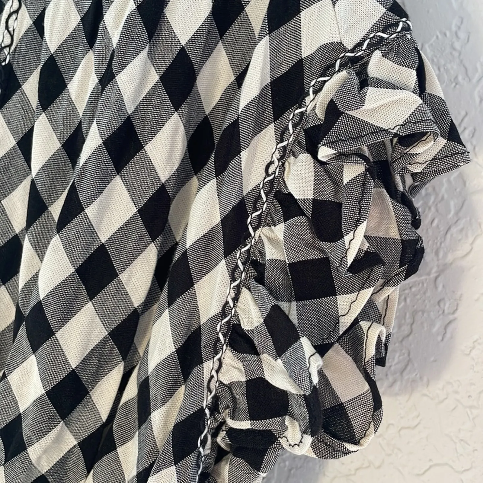 NEW Max Studio Black Check Top Surplice Italy Smocked Italian Bella Picnic Farm - Image 4