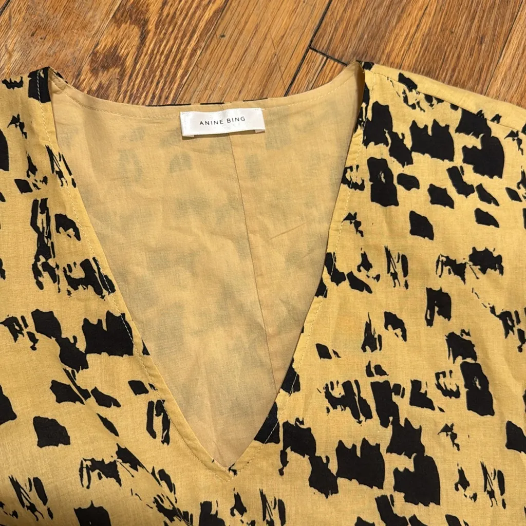 NWOT Anine Bing Peyton Painterly Leo Print Cotton Ruffle Mini Dress Tan Black S - Image 3