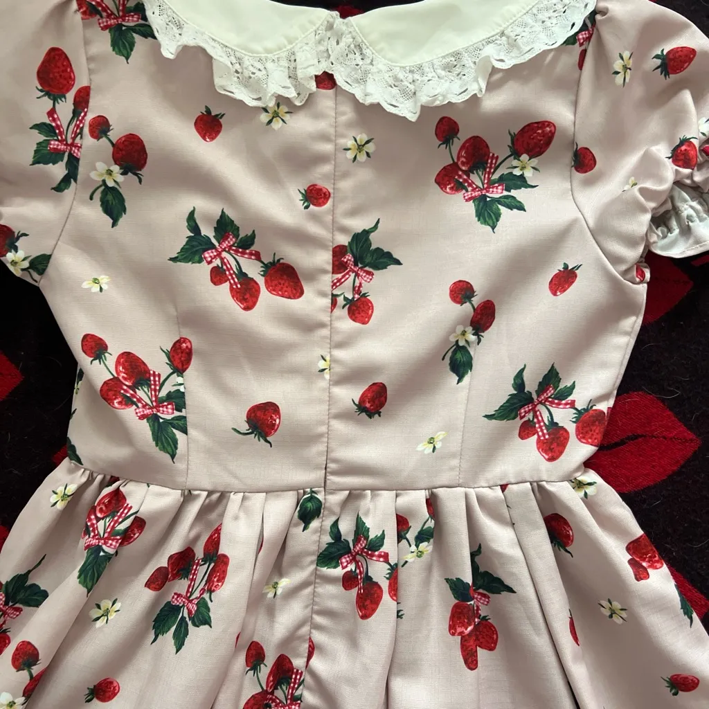 Ank rouge Japan kawaii dusty pink strawberry print dress S - Image 7