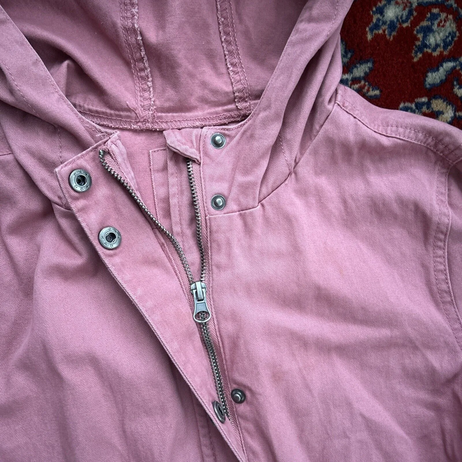 C&C California Jacket Womens Size 14 Pink Cotton Zip Button With Hood - Image 2