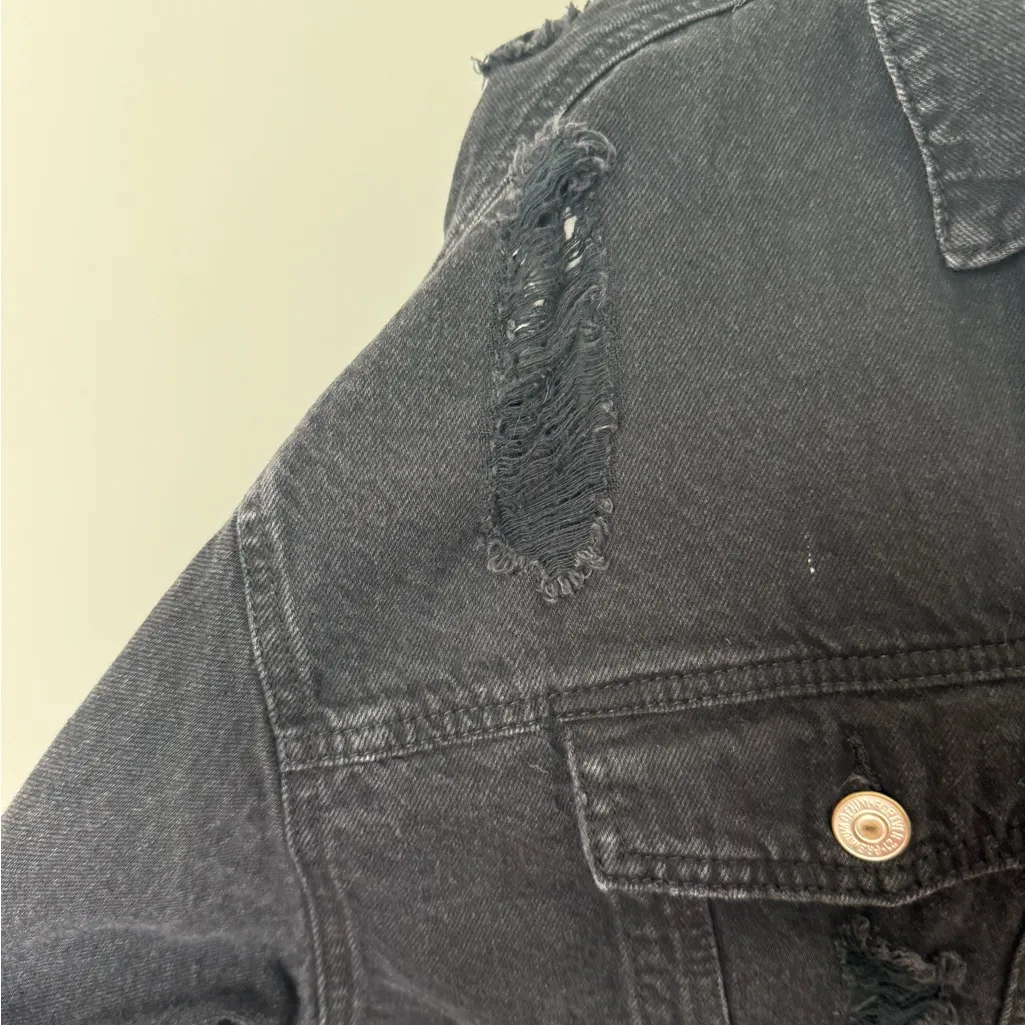 Forever 21 | Charcoal Denim destroyed style denim jacket - Image 4
