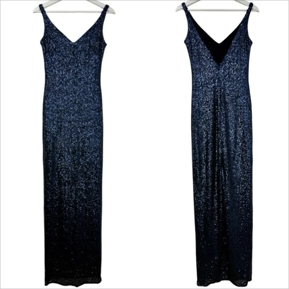 SORELLA VITA Navy Blue Sequin Maxi Dress V-Neck Sleeveless Bridesmaid Guest 8 - Image 2