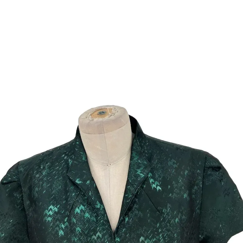 Theia Green‎ Jacquard Cropped Evening Jacket Short Sleeve Size 14 Green - Image 4