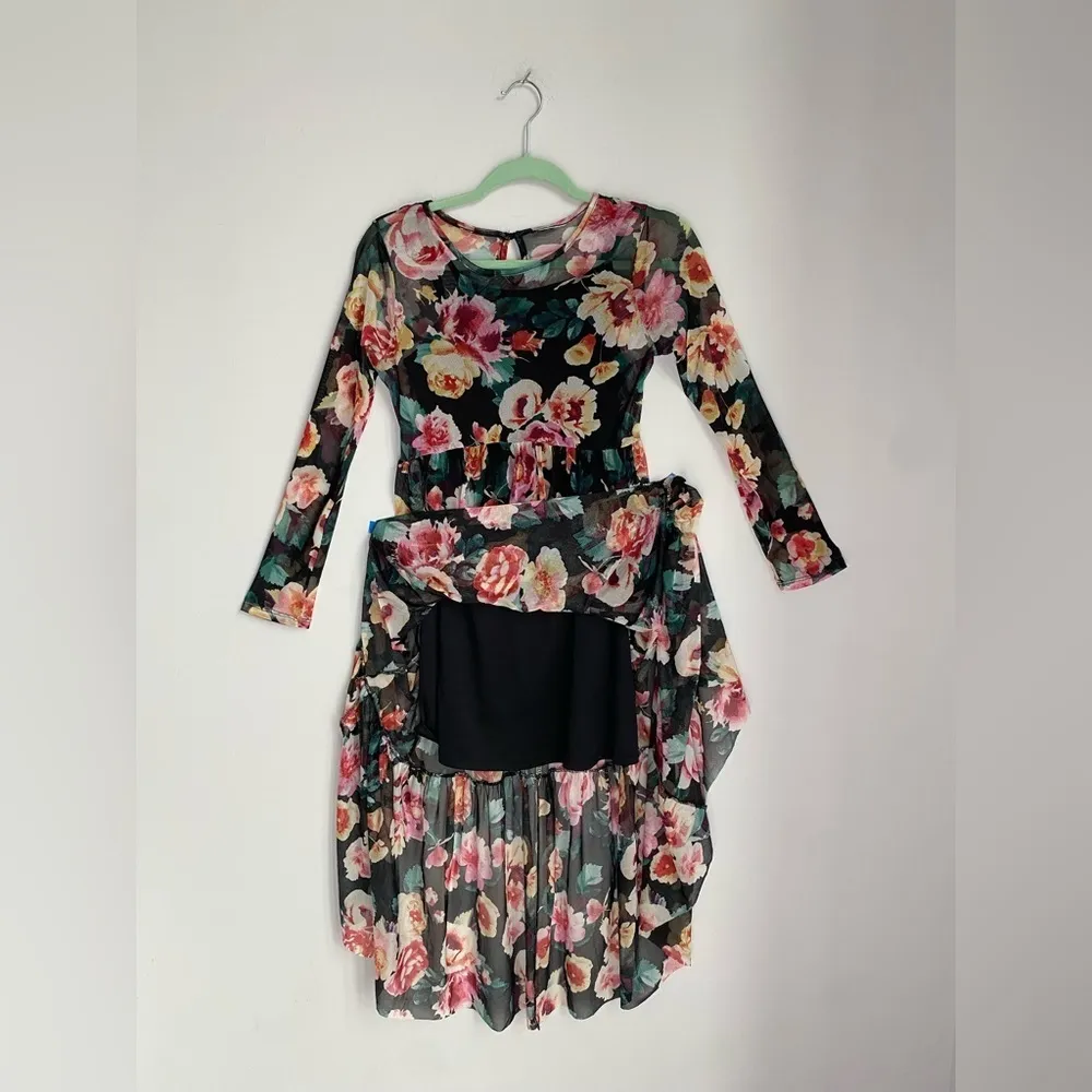 Floral Mesh Partially Lined Long Sleeve Dress - Image 3