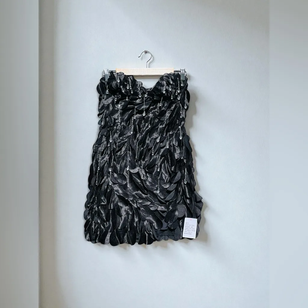 ASOS LUXE 3D floral ruffle bandeau mini dress with embellished drop pearls NWT - Image 2