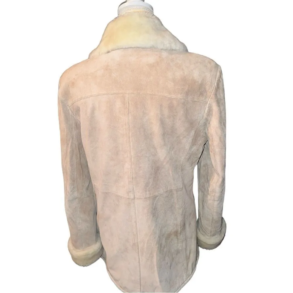 Liz Claiborne new beige suede coat with zip up front and faux fur trim! - Image 6