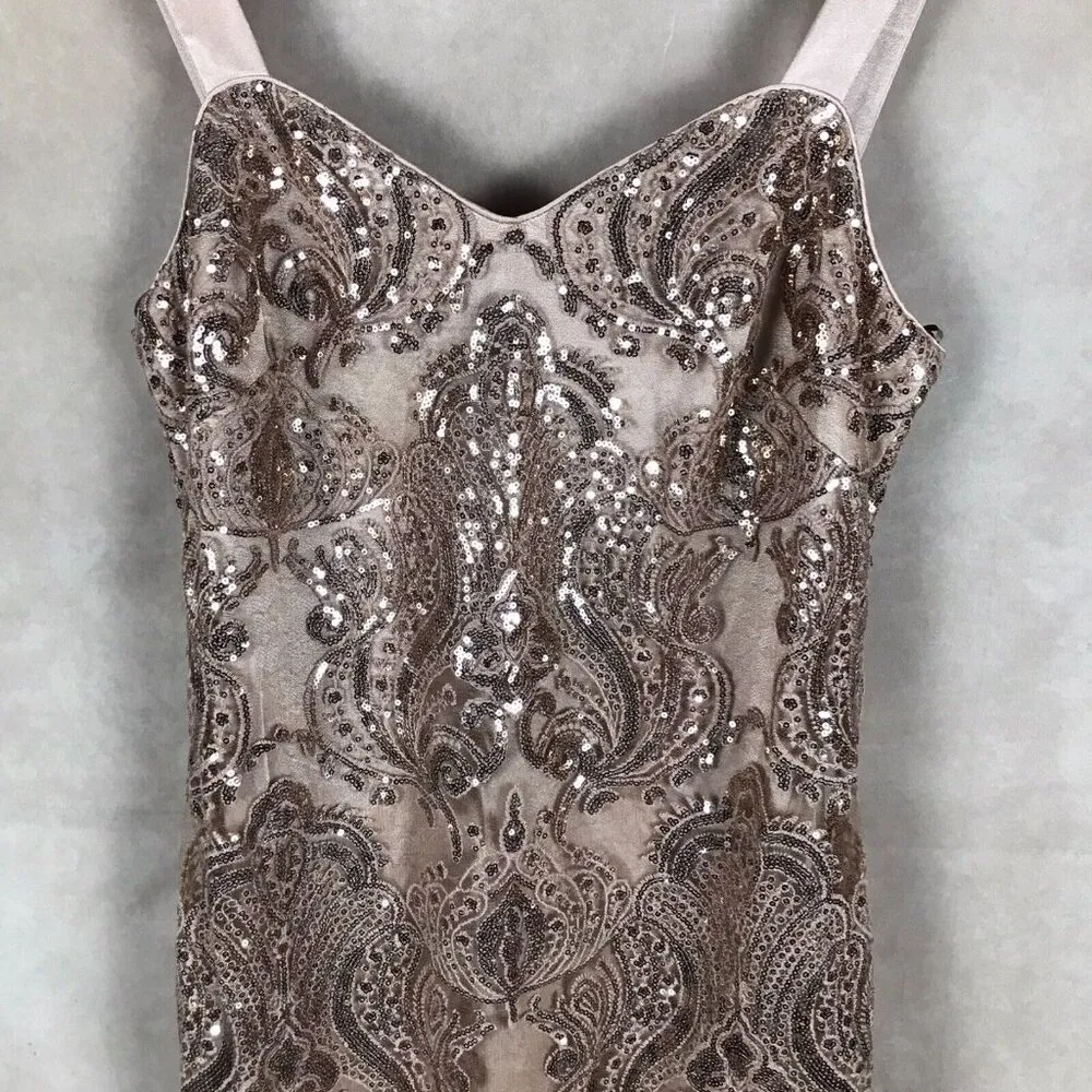 R&M RICHARD Beige Sequin Lace Embroidered Cocktail Dress NWT 12 Petite - Image 5