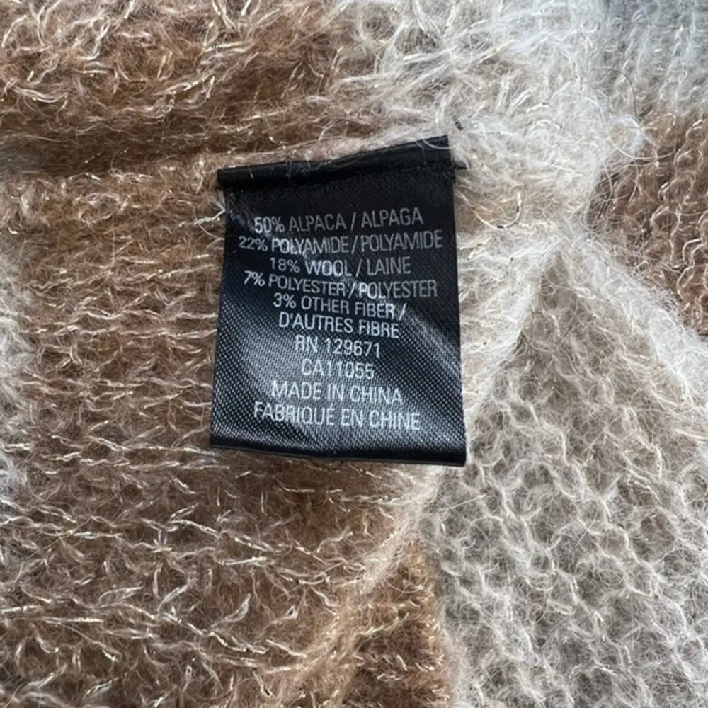 360Sweater Alpaca Blend Tan Gold Metallic Striped Pullover Sweater Size S NWT - Image 5