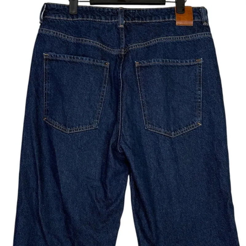 Zara Wide Leg Baggy Relaxed High Rise Ankle Jeans Cotton 10 Dark Blue Wash #4066 - Image 5