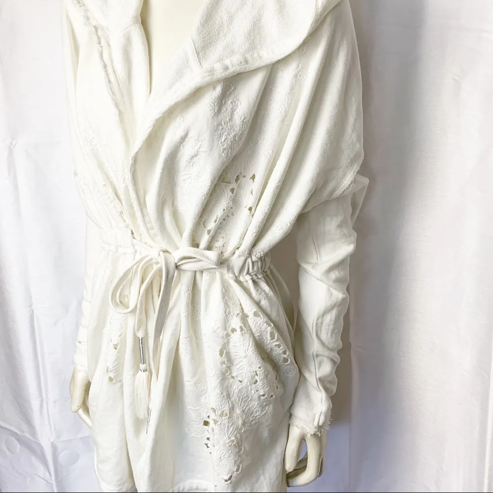 Free People Oh Pretty Daze Hooded Terry Cardigan Shacket size S White - Image 3