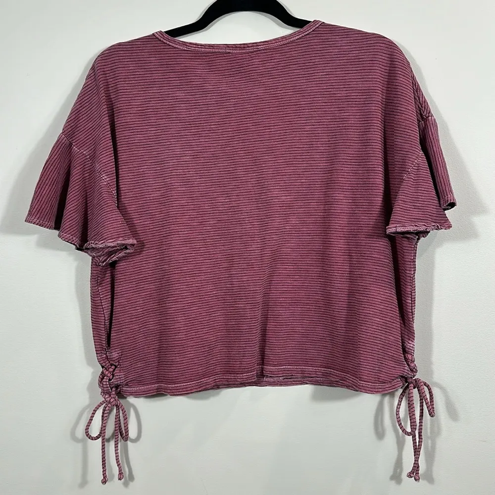 Lucky Brand Stripe Boxy Oversized Boho T-Shirt Flutter Sleeve Women Small - Image 2