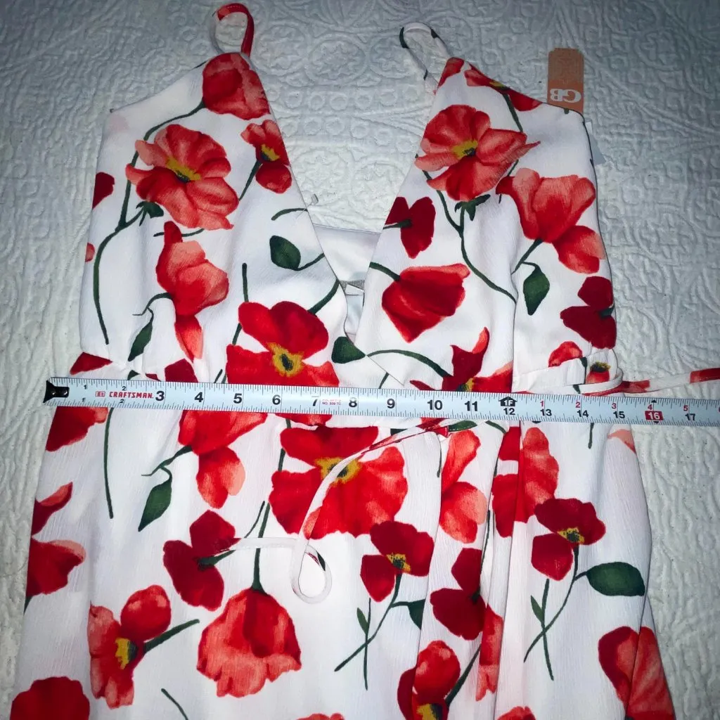 GB Gianni Bini‎ Spaghetti Strap White Red Floral Wrap Maxi Dress Size XS - Image 4