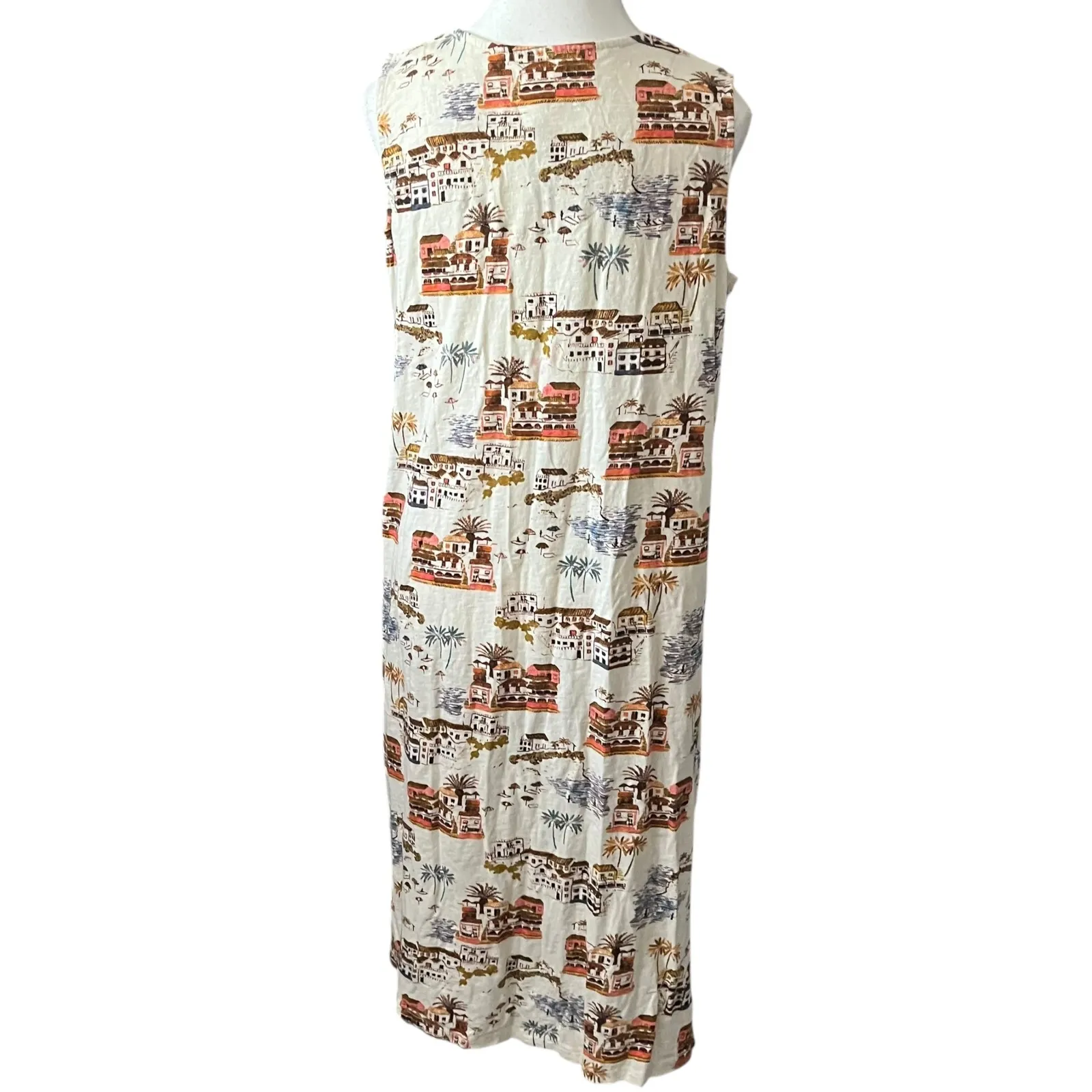 Naturals & Co Midi Dress XLP Sleeveless Palm Tree Village Print Casual Cotton‎ Tan Size undefined - Image 7