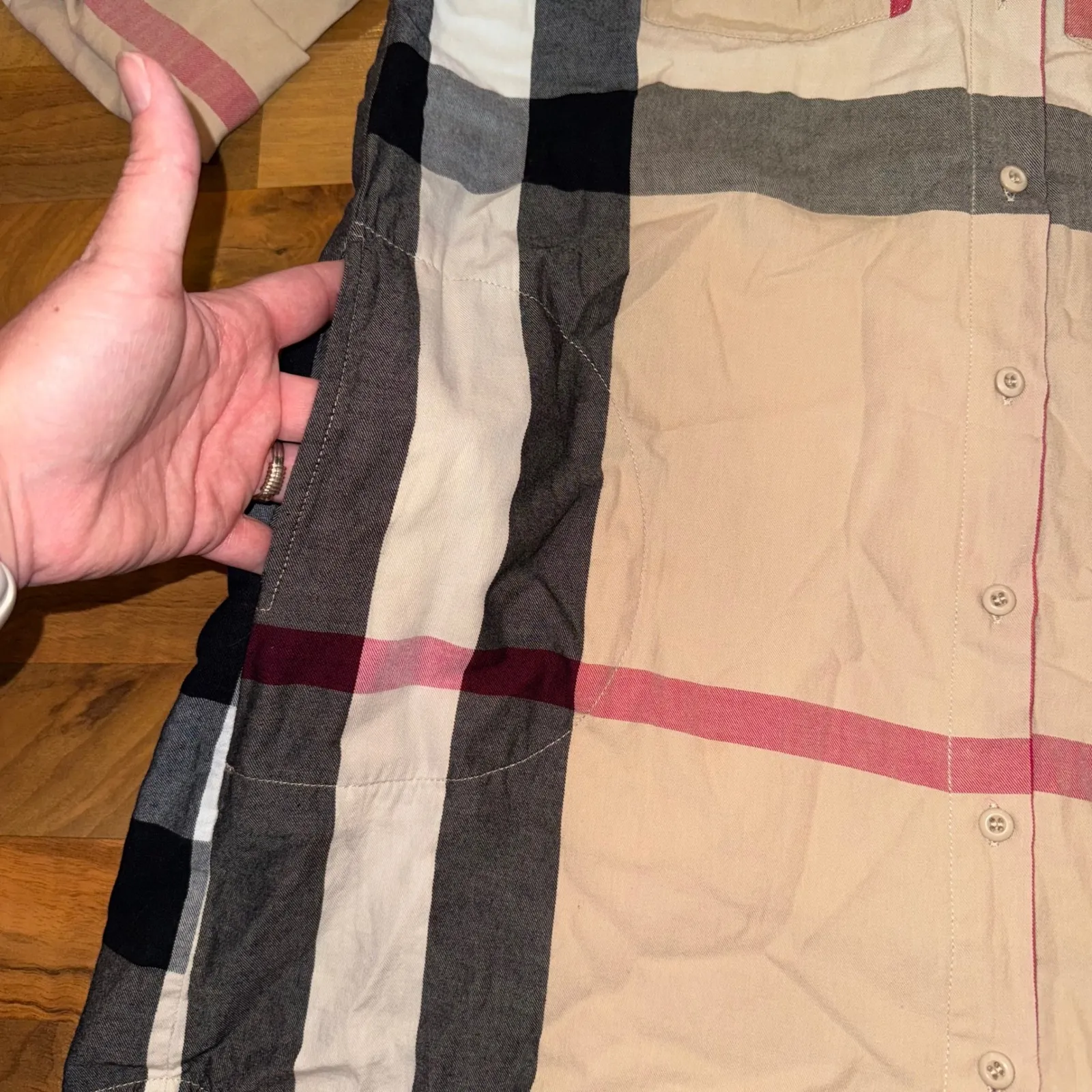 VICI Plaid Button Down Shirt Dress Casual Long Sleeve Beige Women Large Red - Image 2