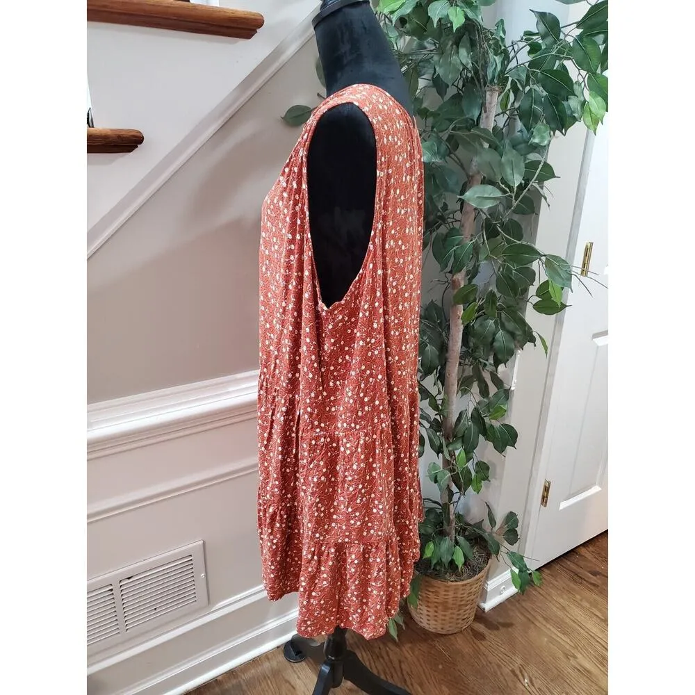 True Craft Women Orange Polka Dot 100% Rayon V Neck Sleeveless Top Shirt Size 3X - Image 6