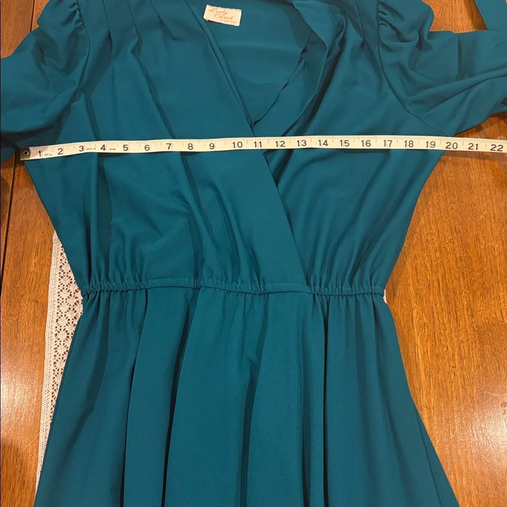 Vintage 1970s Faux Wrap Dress with Matching Belt Green Size L - Image 5