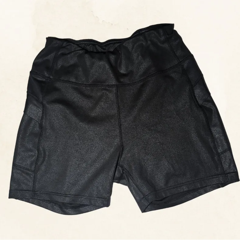 Shimmery Black High Rise Biker Shorts w/ Pockets | 5” Inseam Size L - Image 1