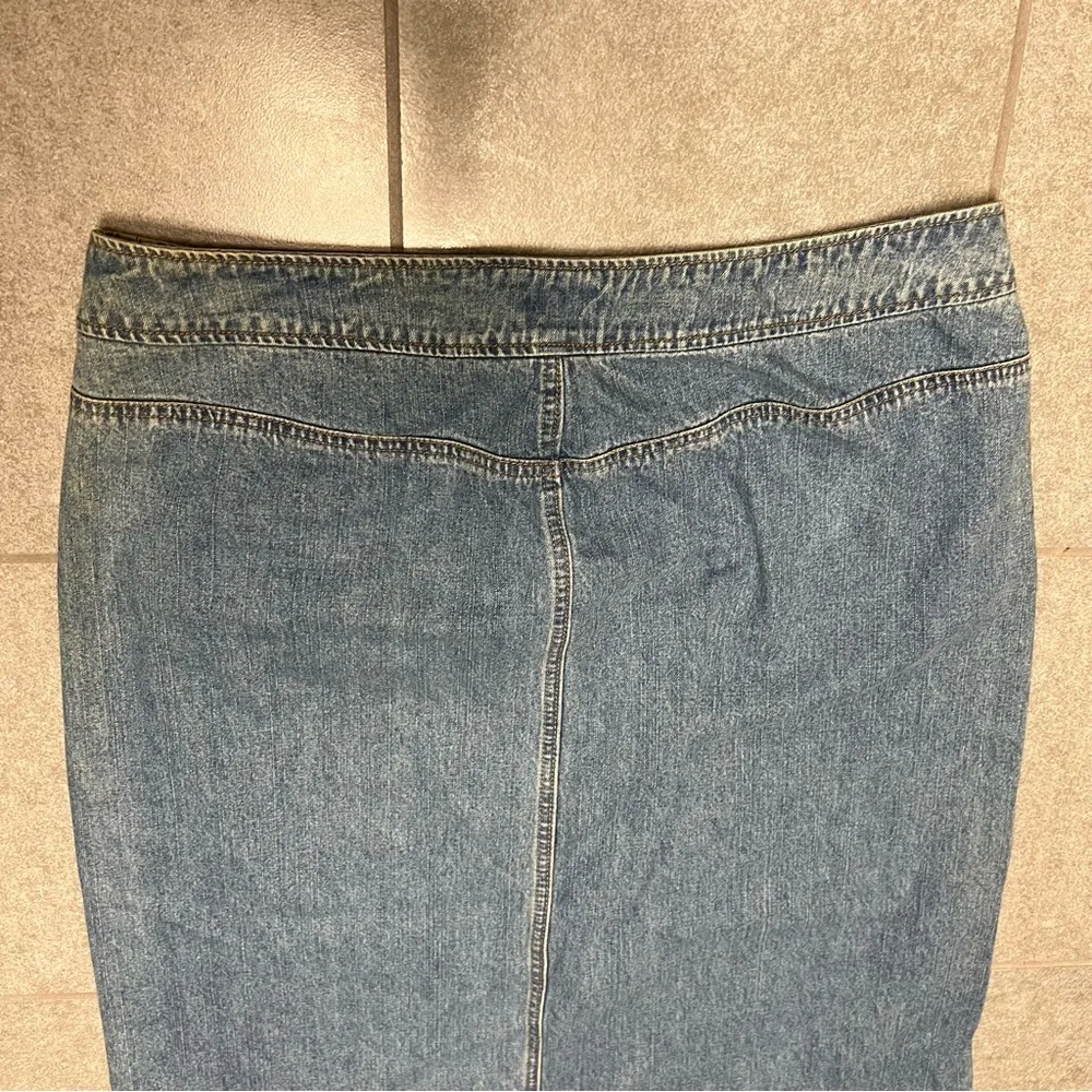 Y2K NY Jeans Long Maxi Denim Blue Straight Skirt Front Slit 16 - Image 5