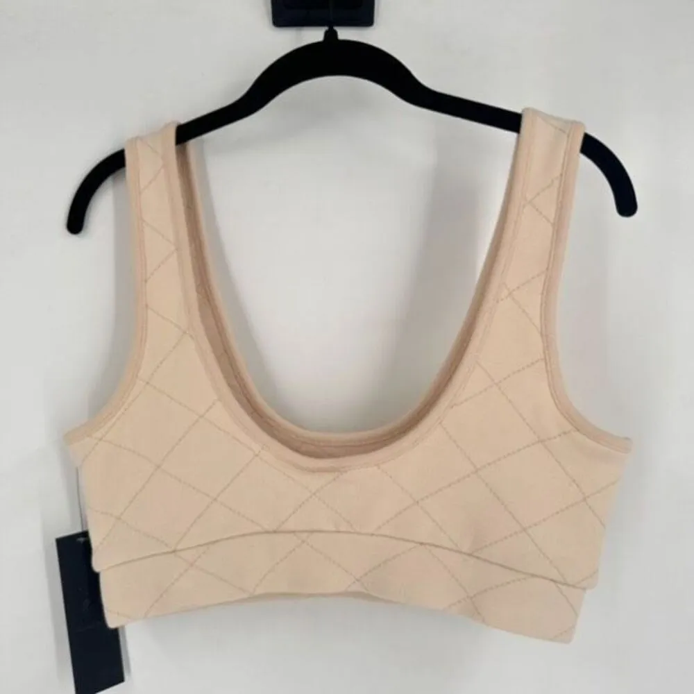 NWT Mono B Quilted Style Cream Cropped Sports Bra‎ Tank Top Medium - Image 3