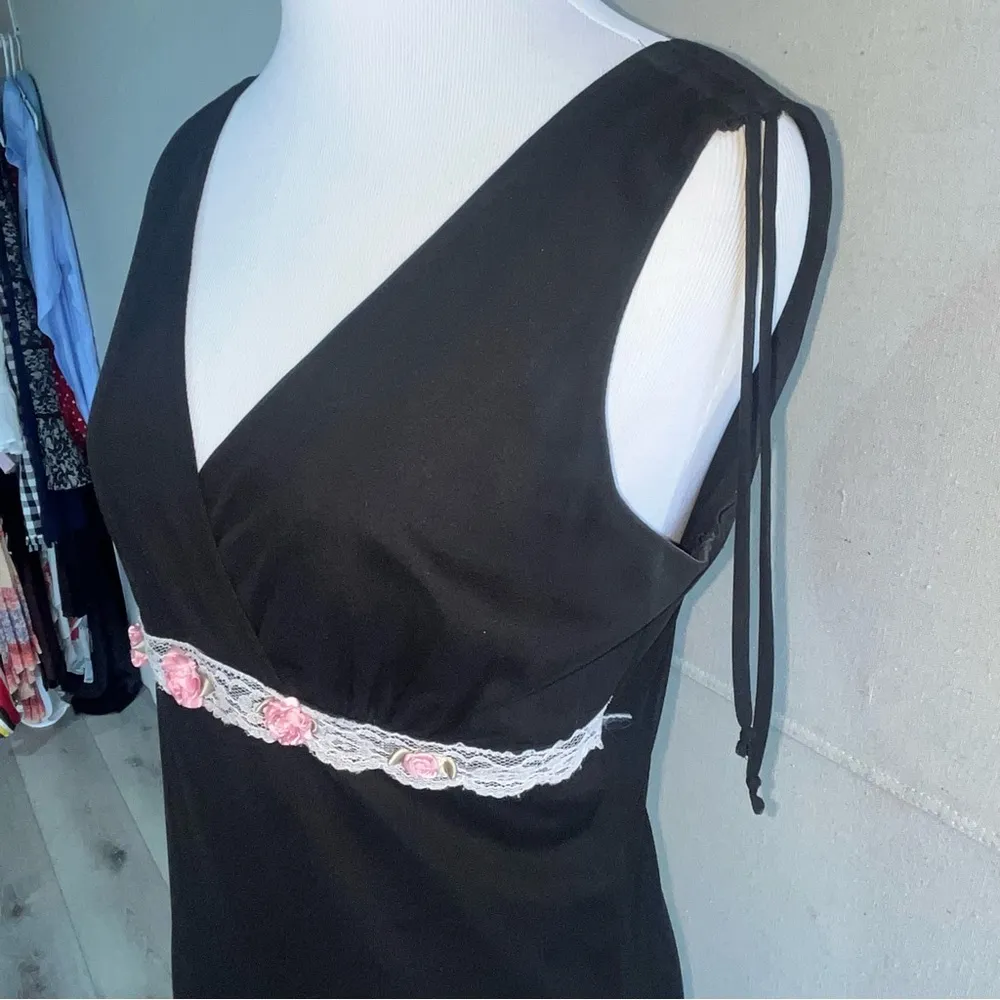 Black Ruby Rox Vintage Y2K Lace Floral Coquette Long Asymmetrical Dress L - Image 3