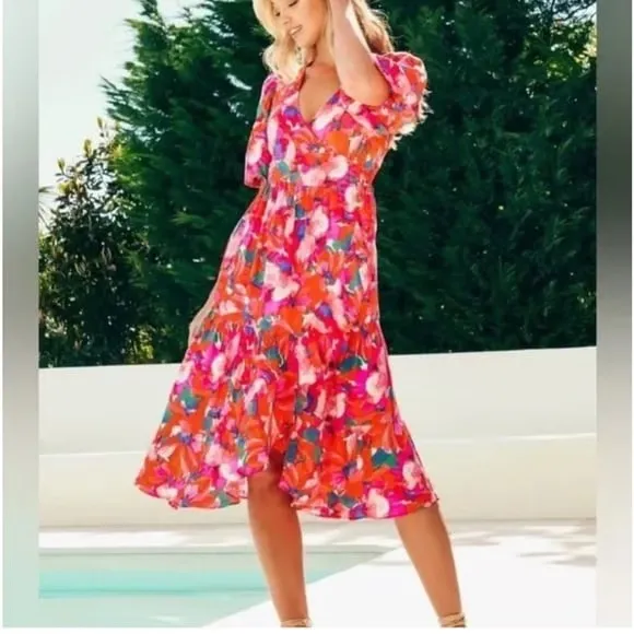 Anthropologie Abel The Label Colorful Floral High Low Maxi Dress Size Large L - Image 12