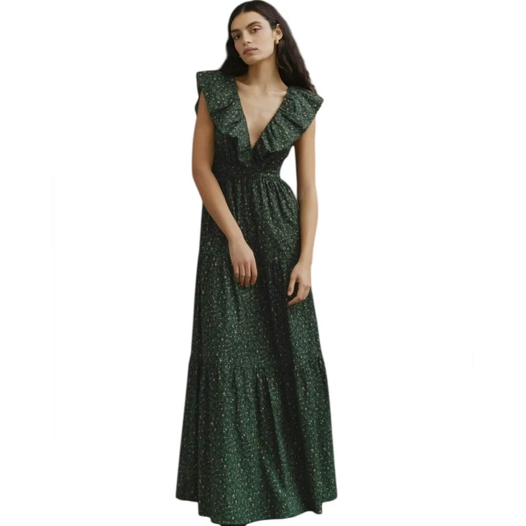 NWT Reformation Fairfield Green Floral Cotton Maxi Dress in Coriander Size 0 - Image 3