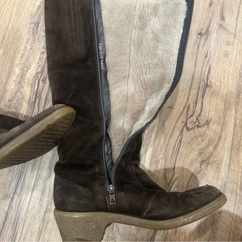 MORLANDS ENGLAND REAL SHEEPSKIN BOOTS KNEE HIGH SIDE ZIP SHEARLING Brown US 6.5 - Image 5