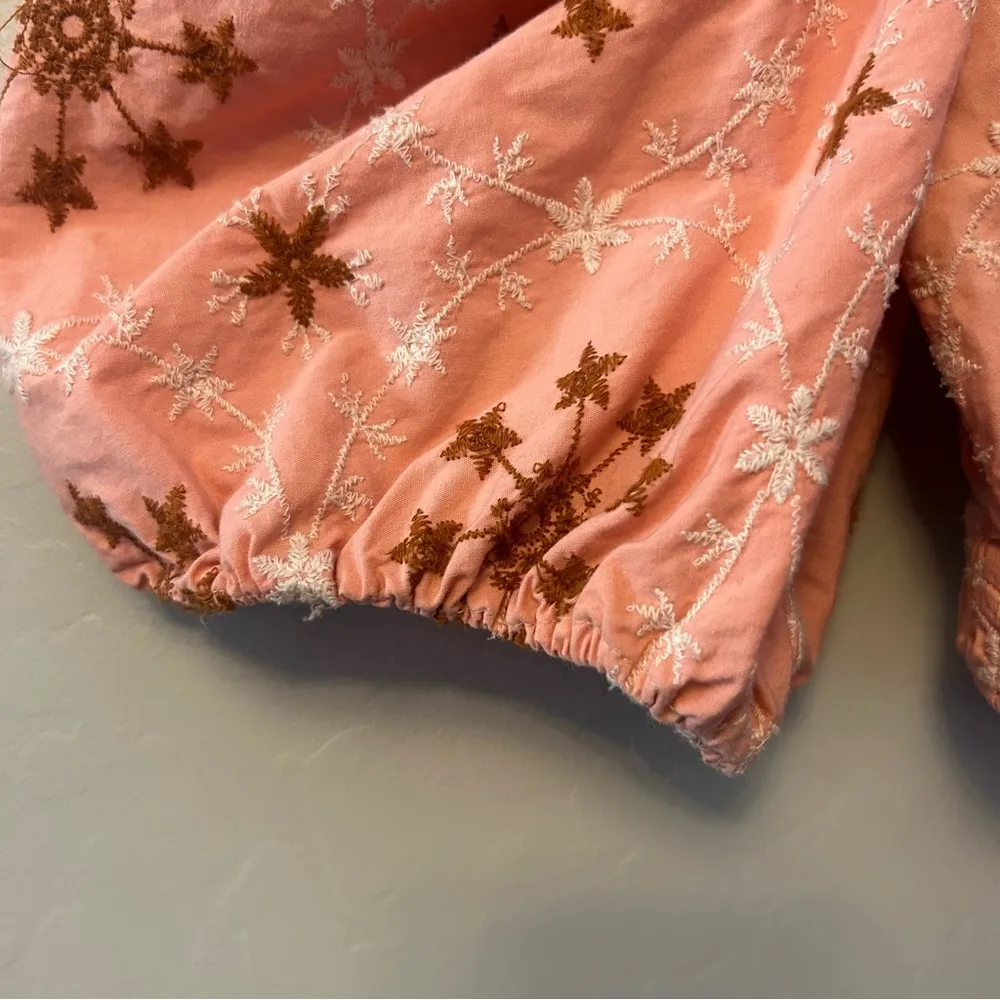 Zara women's coral peach floral embroidered cropped puff sleeve blouse size xs - Image 7