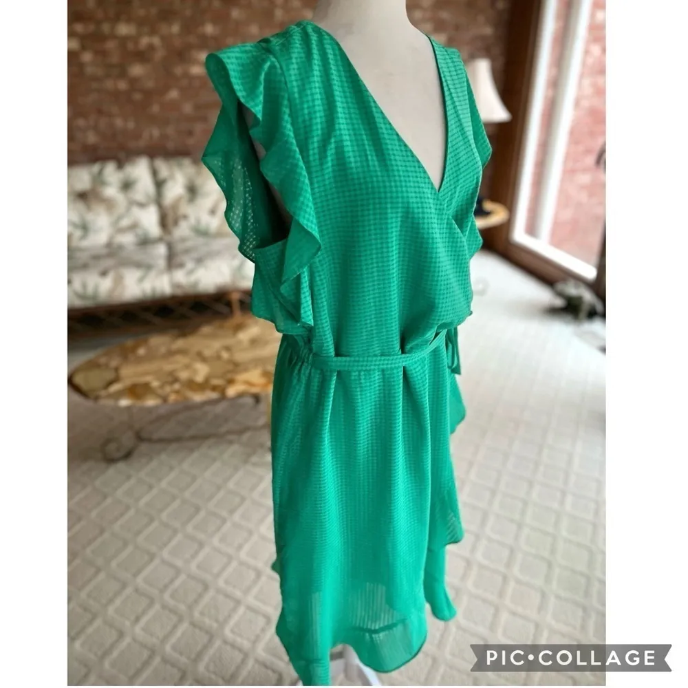 A New Day Dress Green Wrap Ruffle Sleeve Belted L Brunch Garden Bright Occasion - Image 14