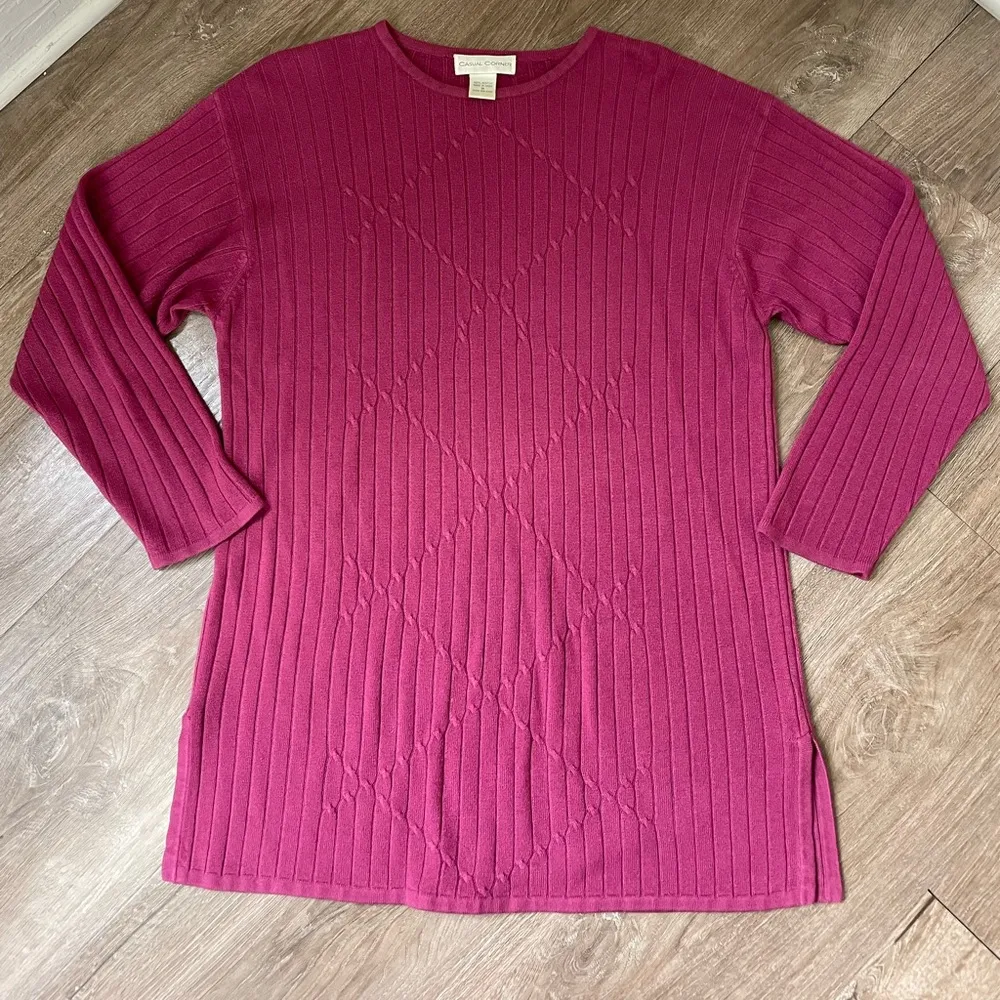 Casual Corner Burgundy Red Ribbed Knit Sweater Dress Tunic ~ Women’s Size M Size M - Image 3