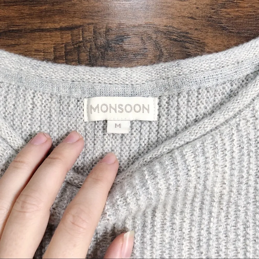 Monsoon • grey boxy knit sweater wool mohair waffle stitch cropped minimalist - Image 4