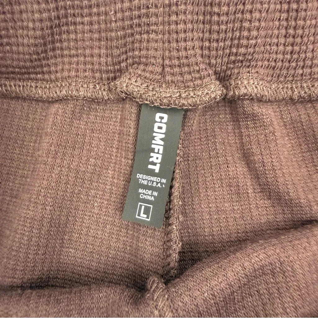 Cmfrt Waffle Lounge Pant Cocoa Brown Knit Thermal Wide Leg Sweatpants Size L - Image 9