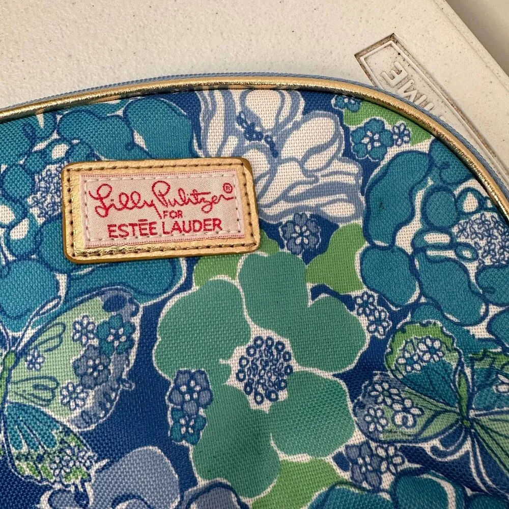 Lilly Pulitzer for Estee Lauder Blue Floral Makeup Pouch Bag - Image 4