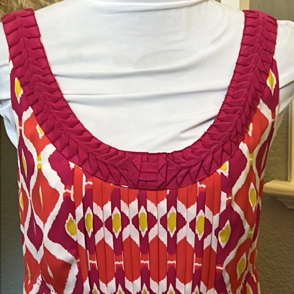 Tory Burch Geometric Print Sleeveless Dress Pink Orange Size 8 - Image 3