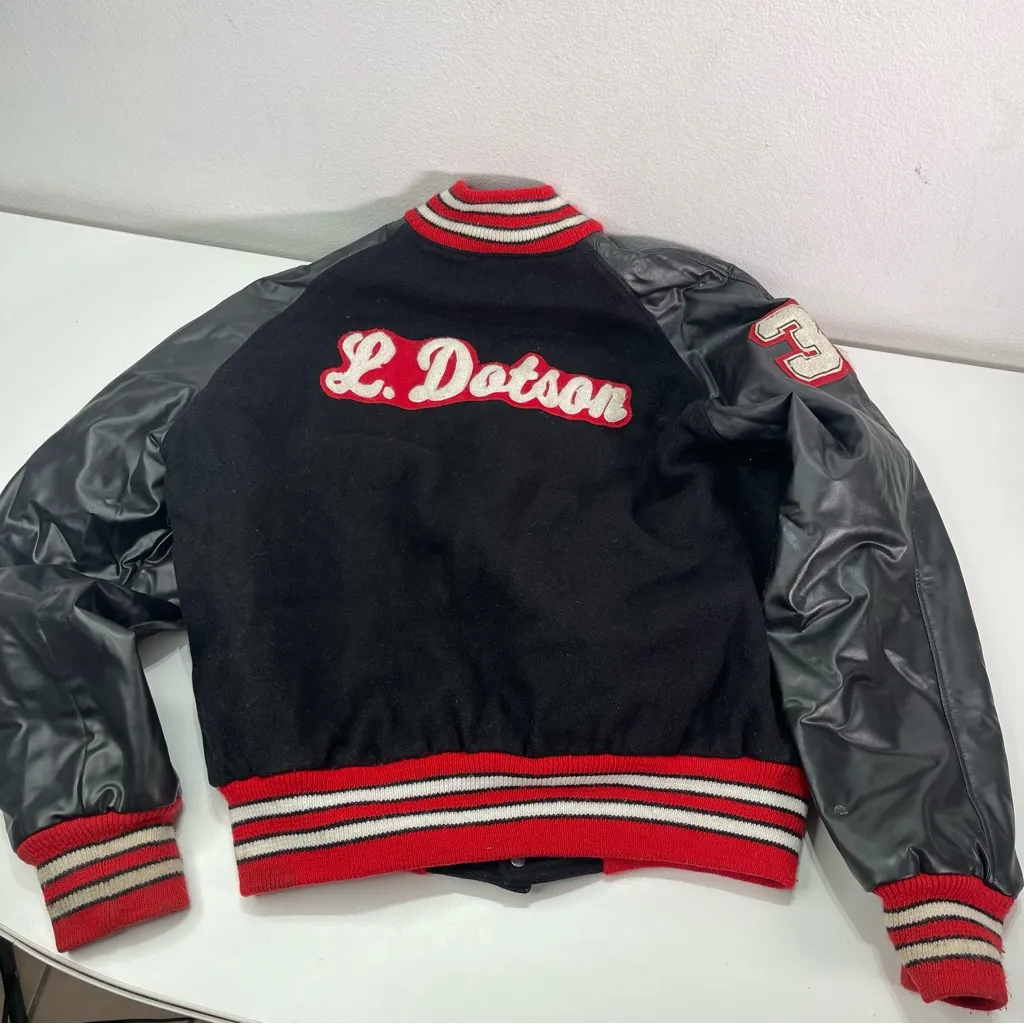 Wool Lettermen Jacket Black & Red Large Cheer Varsity Bomber Streetwear Academia - Image 2