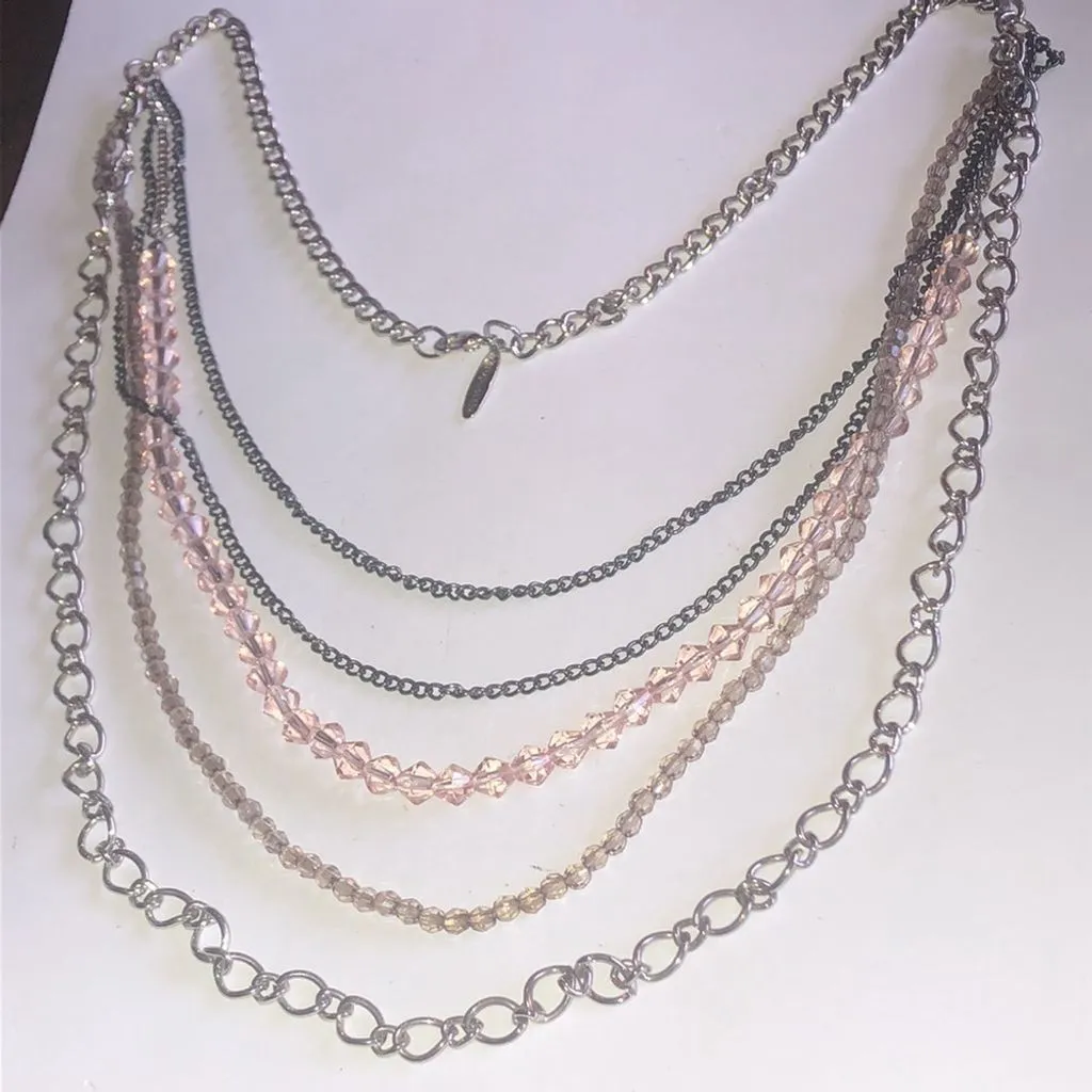Aeropostale Aero Mixed Silver Tone Gunmetal Beaded Boho Multi Strand Necklace - Image 3