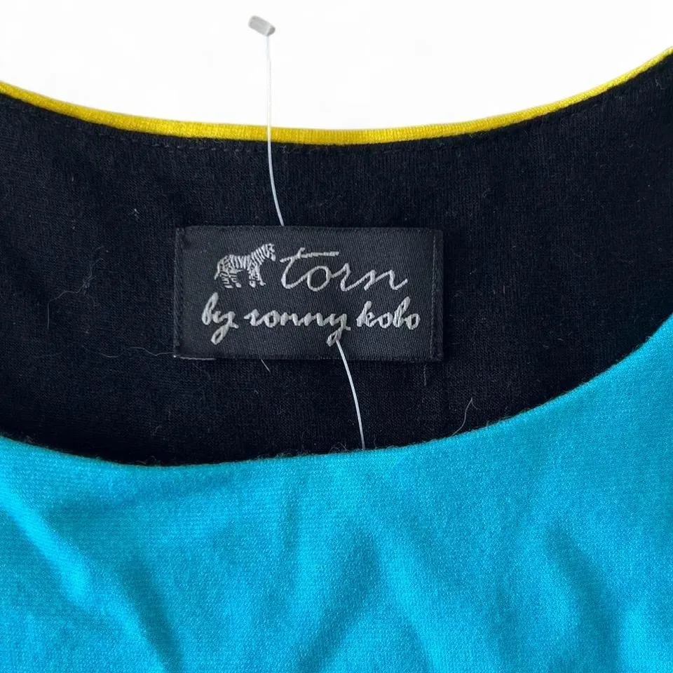 Torn by Ronny Kobo Yellow and Blue Bodycon Mini Dress - Image 2