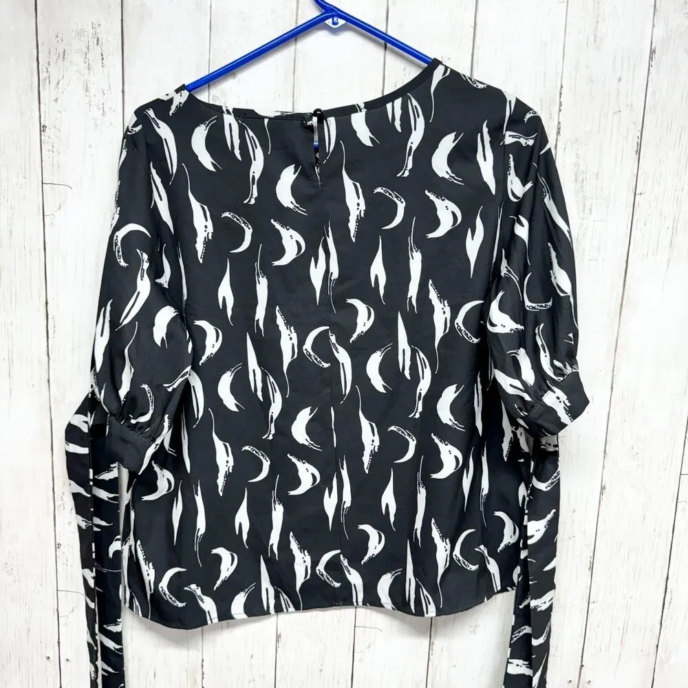 Clothes Blouse Women Size L Feathered Long Sleeve Keyhole Business Casual Black Size L - Image 5