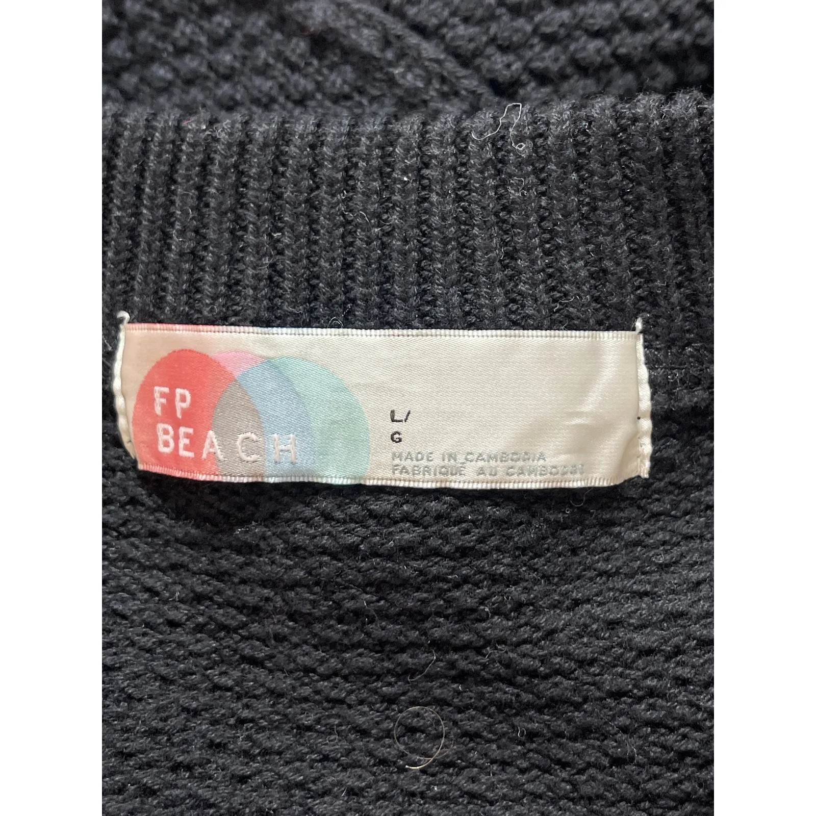 Free People Hailee Black Waffle Knit Henley Long Sleeve Oversized Sweater Top L - Image 3