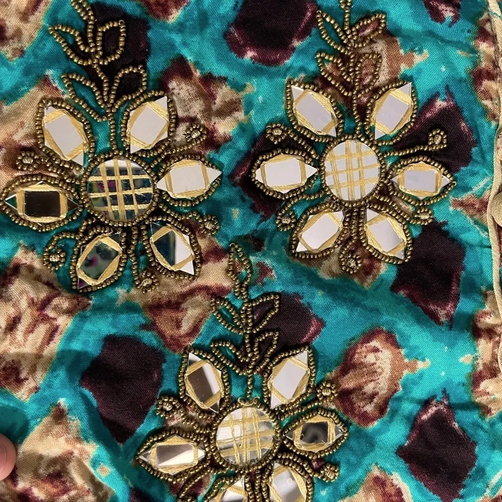 Fashor Turquoise, Brown, Tan, Mirrors and beaded emblishmed Print Maxi Dress Blue Size M - Image 10