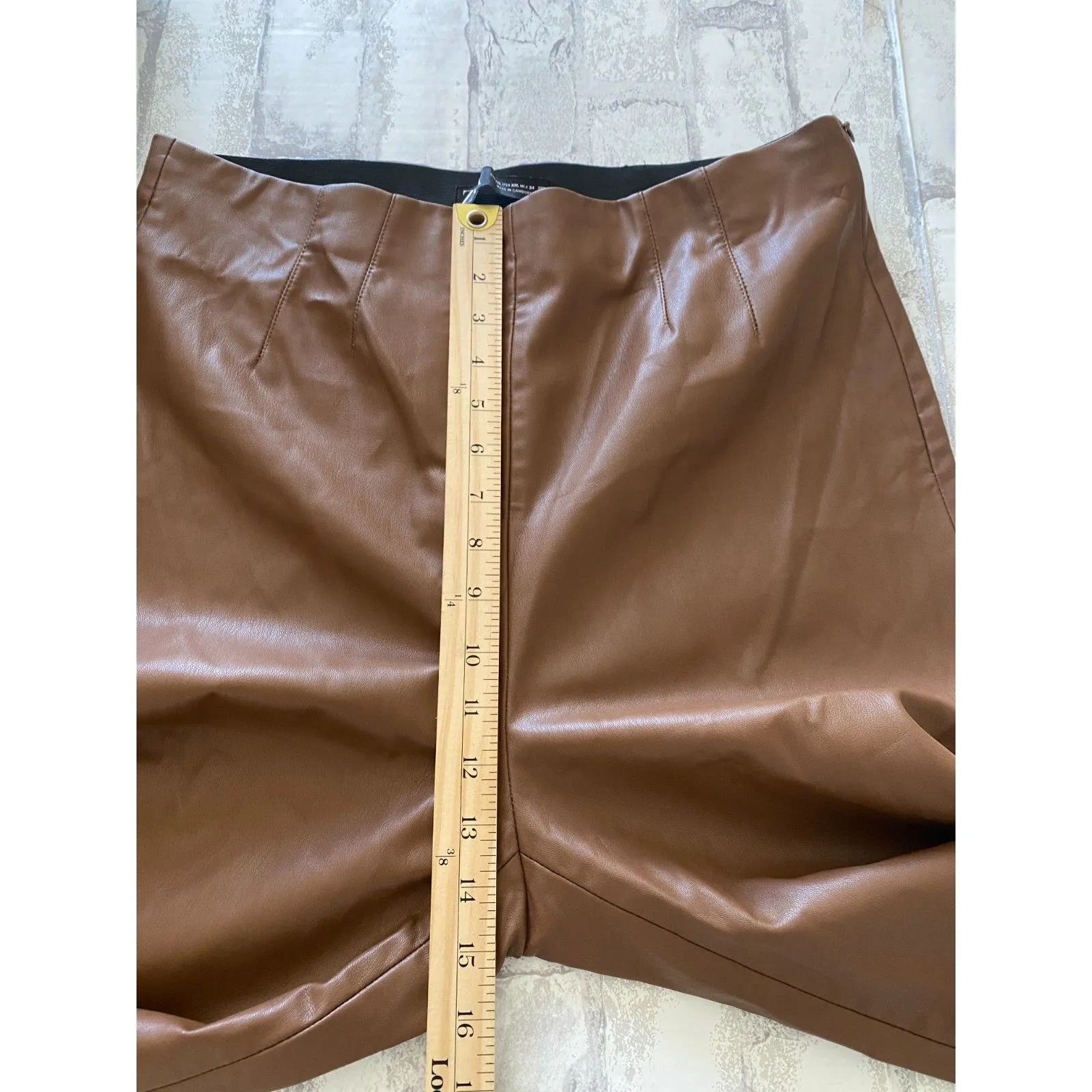Zara Brown Faux Leather High Rise Pull Up Side Zipper Leggings Sz XXL - Image 7