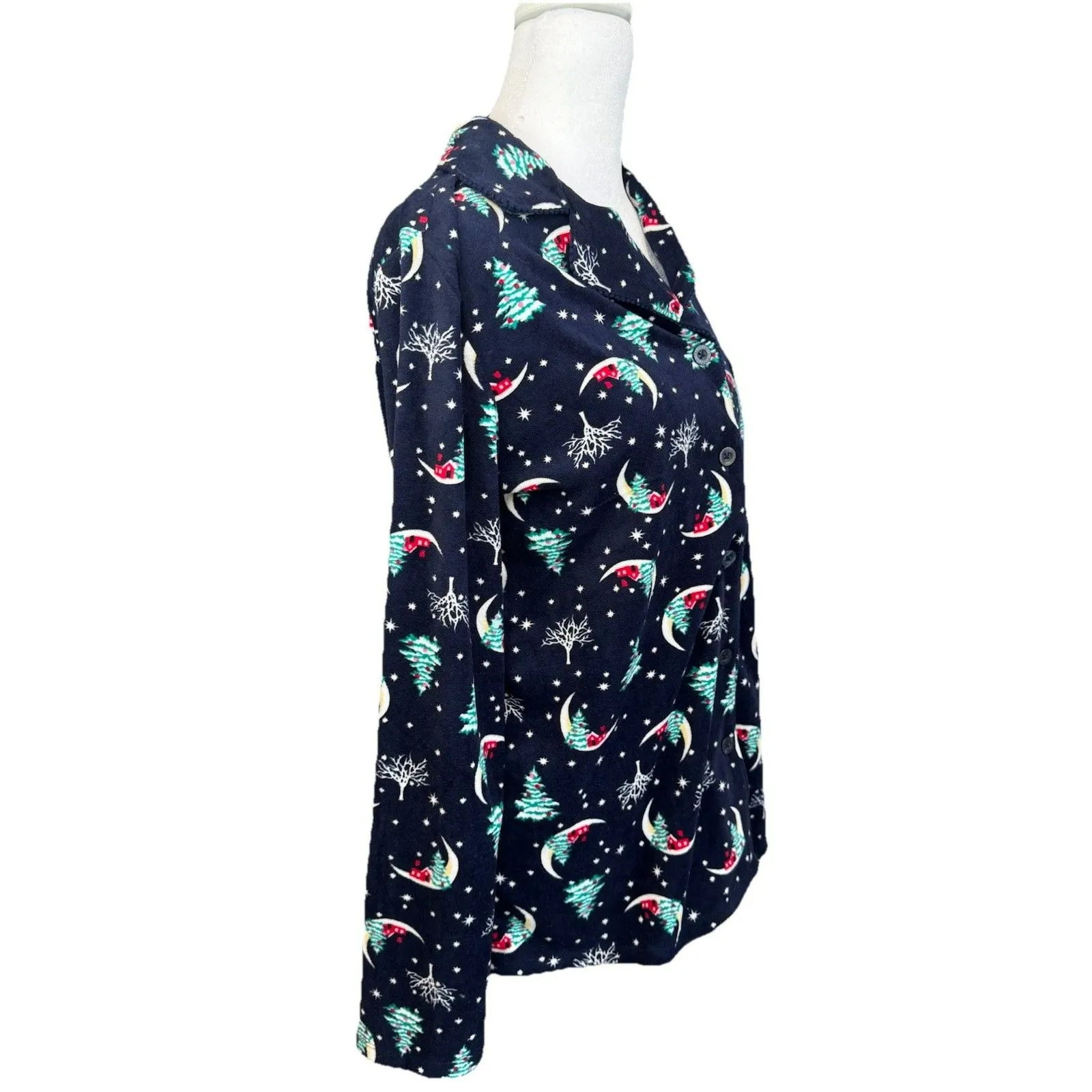 Croft & Barrow Pajama Set Size Small Navy Blue Holiday Velour Women’s Faux Fur - Image 6